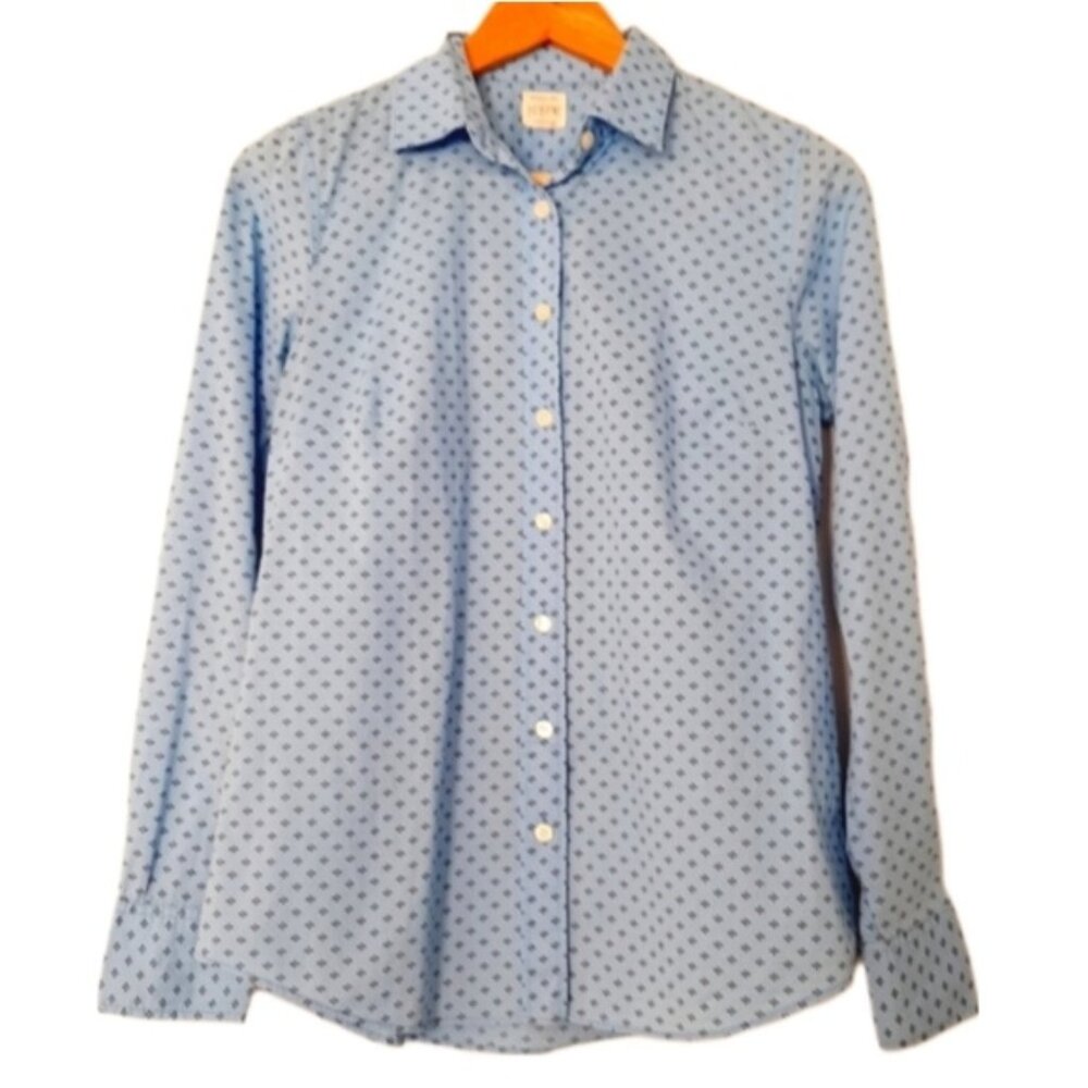 J.CREW 100% Cotton Blue Patterned Button-Up Shirt Classic Sz XS